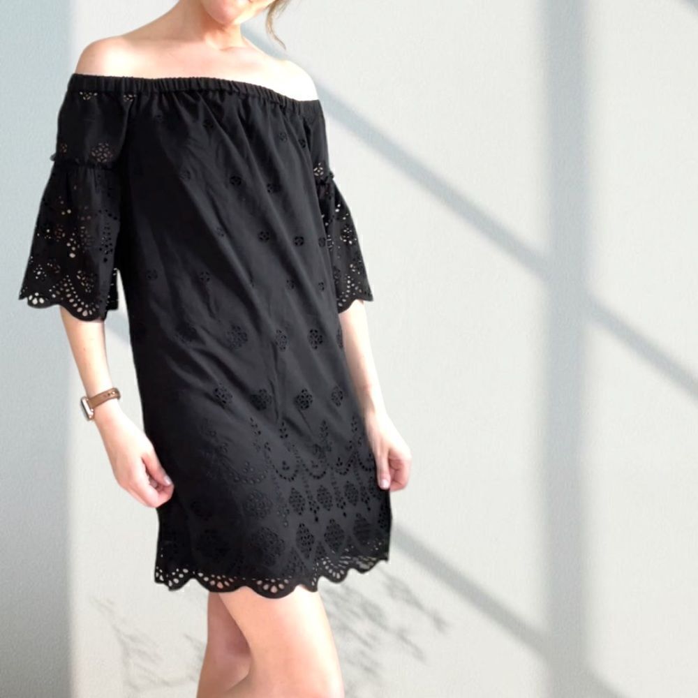 Madewell Black Eyelet Off the Shoulder Dress NWT